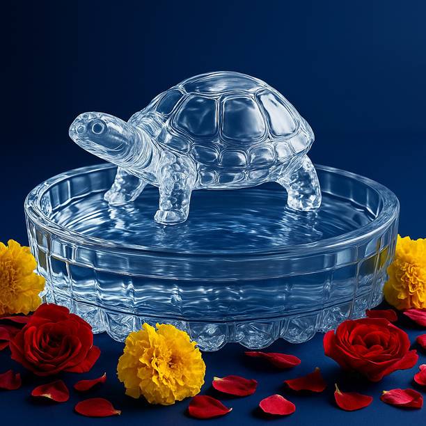 MUNNIC Crystal Glass Tortoise with Plate Decorative Showpiece  -  8 cm