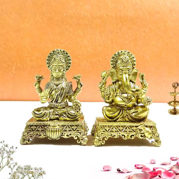 upharkaro Traditional Brass Laxmi Ganesh Statue (2 Inch) Idol Pair for Diwali Pooja Decorative Showpiece  -  5 cm