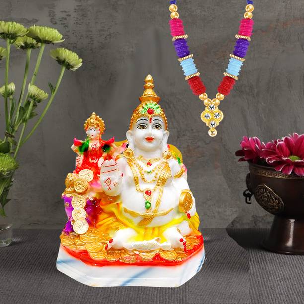 NOKTUS Kubera Lakshmi Idol / Lord Kubera and Lakshmi Statue for Wealth and Harmony Decorative Showpiece  -  10 cm