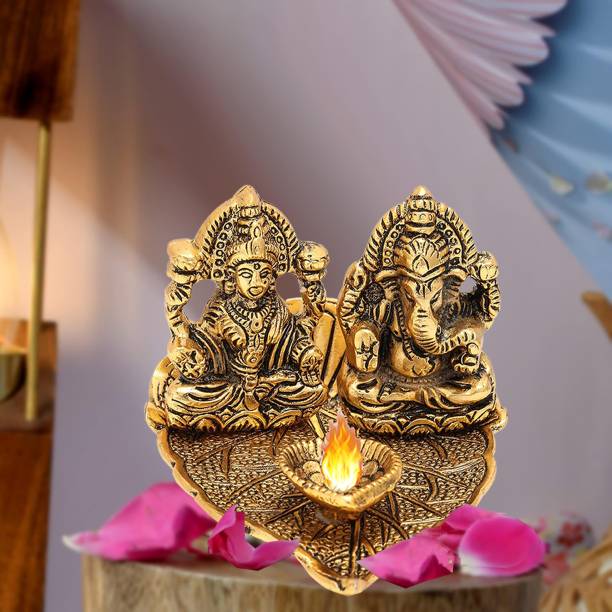 NOKTUS Lakshmi Ganesh ji Idol with Deepam Oil lamp for Good Luck &amp; Pooja Room Aluminium Table Diya