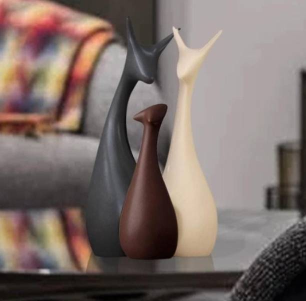 The earthystone Handicrafts Home Decor Lucky Deer Statue Family Piano Finish Ceramic Figures Decorative Showpiece - 22 cm