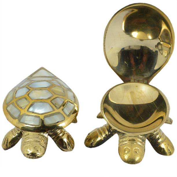 REIKI CRYSTAL PRODUCTS Feng Shui Wish Fulfilling Brass Tortoise With Secret Wish Compartment Decorative Showpiece  -  5 cm