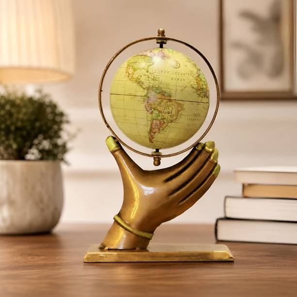 Desi Craft Decor Handcrafted Metal Hand World Globe Showpiece Decor for Home, Table & Office Gift Decorative Showpiece  -  28 cm