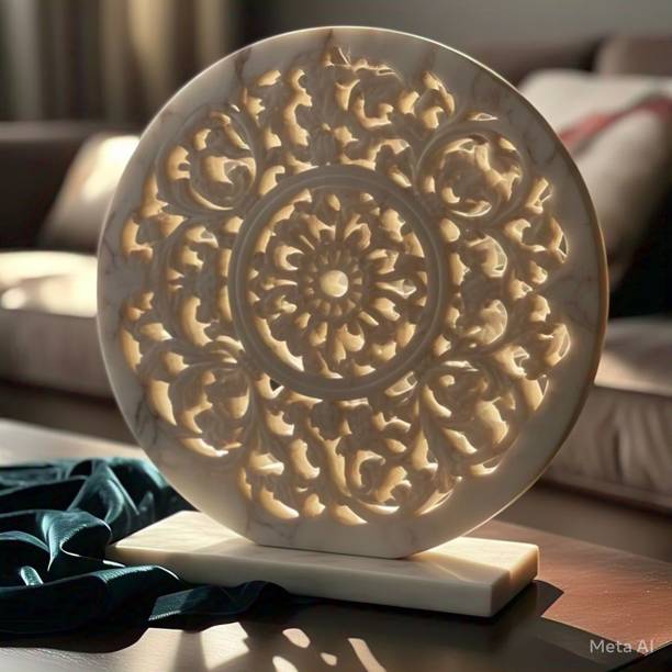 AKCMARBLEART Handcrafted Marble Floral Carved Sculpture - Elegant Home Decor Decorative Showpiece  -  33.2 cm