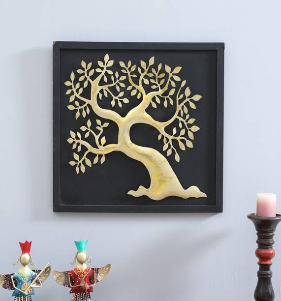 Maakshaarth Home Decorative golden tree on panel Decorative Showpiece - 10 cm