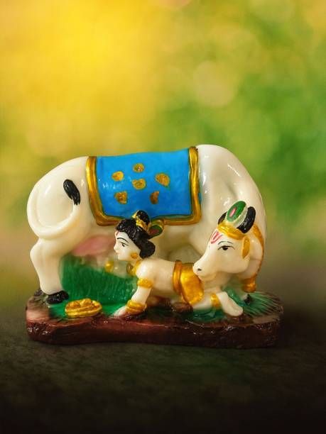 Mantika Bal Krishna with Cow Idol for Home Temple | Decorative Spiritual Showpiece Decorative Showpiece  -  8 cm