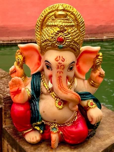 Chaque Decor Hand-Painted Ganesh Ji Idol Lord Ganesha Murti For Home Mandir & Gift Decorative Showpiece  -  15 cm