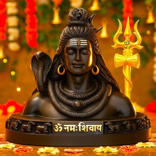 shyam lalla handicraft Exclusive Premium Adiyogi Shiva Idol, Mahadev with Brass Trishul for Car & Home Decorative Showpiece  -  12 cm