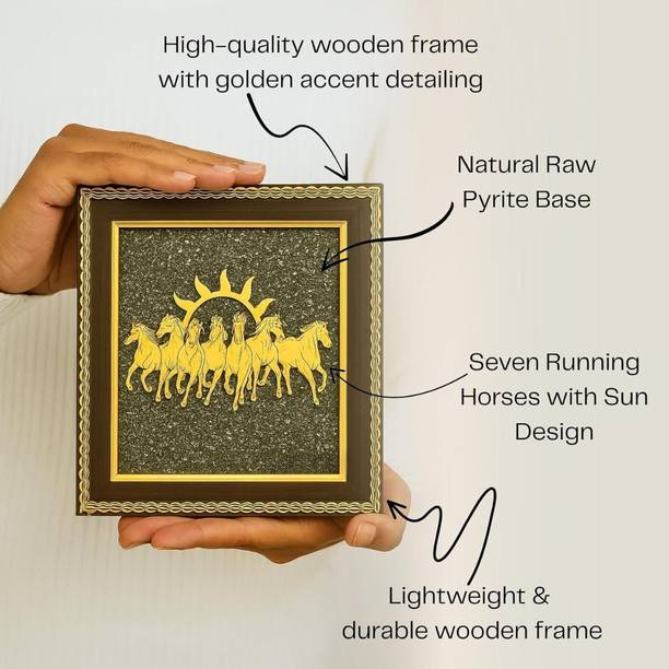 Multiagate Pyrite Stone Frame with Vastu Seven Running Horses with Sun Decorative Showpiece  -  17 cm