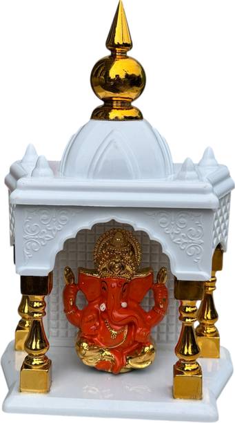 Saichha Gifts Ganesh ji Idol with White Acrylic Car Ganesh Mandir For Home & Car Dashboard Decorative Showpiece  -  15 cm