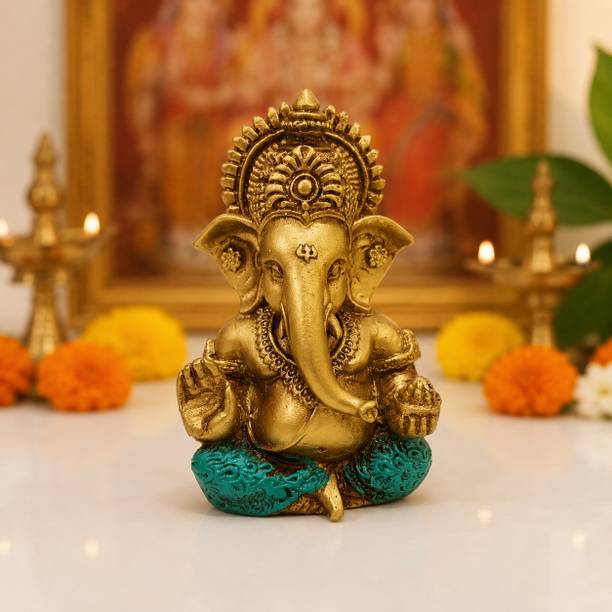 Risa Ganesh Bappa Antic Golden Decorative Showpiece  -  8.9 cm