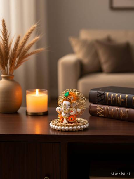 UniqueArt Lord Ganesha Idol Figurine Showpiece Hindu Polyresin Car Dashboard Decorative Showpiece - 8.75 cm