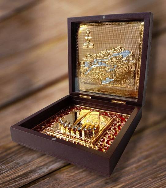 GOKULESHOPEE Gold Plated Jain Lord MAHAVIR Swami Pocket Temple - Best Quality (2650) Decorative Showpiece  -  4 cm