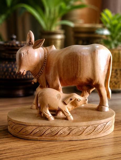 Shirsh Novexa SHIRSH NOVEXA Handcrafted Wooden Cow & Calf Showpiece For Home& Office Decor Decorative Showpiece  -  16 cm