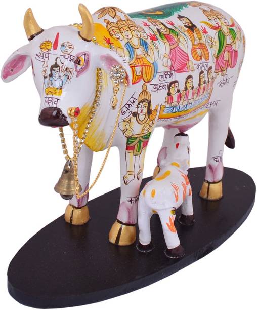 TECHZAGE HANDICRAFTS Kamdhenu Cow With Calf statue for home and office decoration Decorative Showpiece  -  6 cm