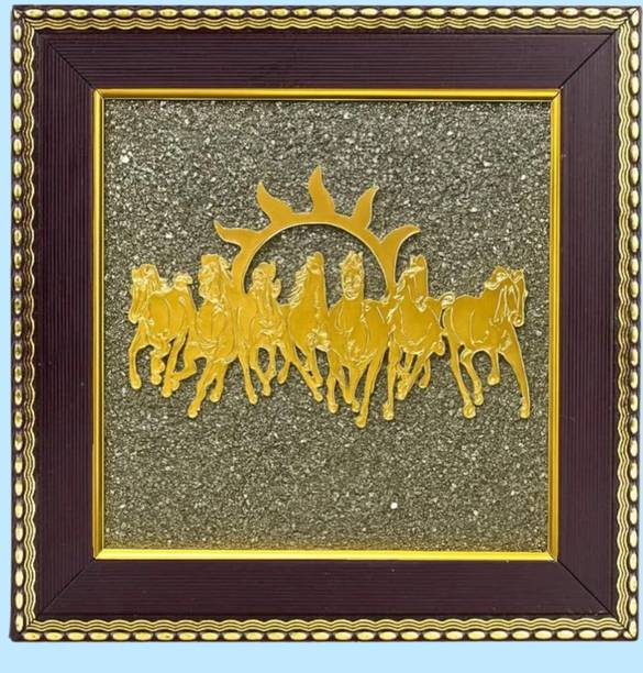 Timeless Frames Vastu 7 Horses Pyrite Wall Decor for Money Attraction & Fame Decorative Showpiece  -  19 cm