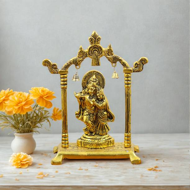 INTERNATIONAL GIFT Gold Plated Radha Krishna Idol – Decorative Arch Metal Murti Decorative Showpiece  -  20.32 cm