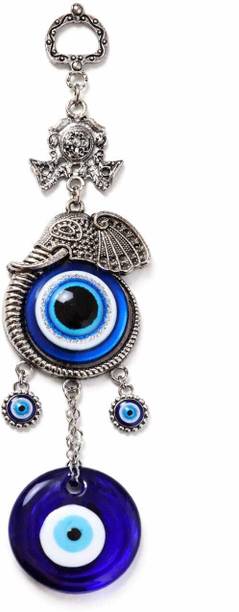 D.B.Z. Elephant Evil Eye Wall Hanging Silver Metal, Protective Decor Decorative Showpiece - 6 cm