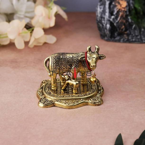 T-KA108 Kamdhenu Cow & Calf Idol | Gold Plated | Vastu Remedy | Ideal Gift Item Decorative Showpiece  -  5 cm