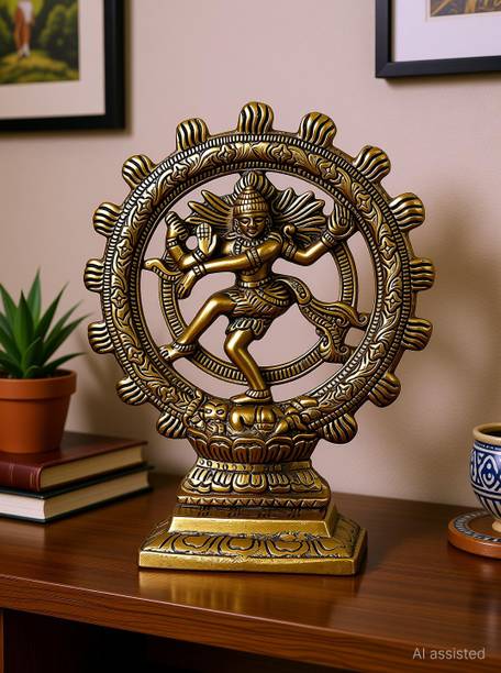 ELITEWAVE Metal Lord Shiva Dancing Natraj Statue Decorative Showpiece  -  22 cm