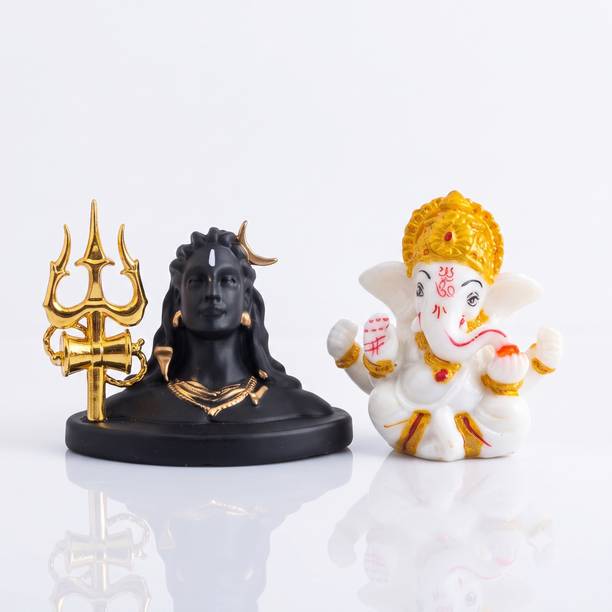 IDOLCRAFT Adiyogi Shiva Idol & Ganpati Idol Set for Car Dashboard, Home & Office Decor Decorative Showpiece  -  7 cm