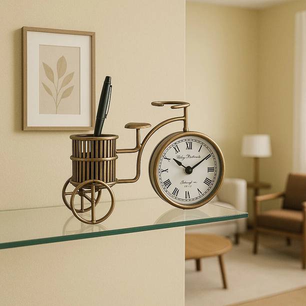 Craftology CRAFTOLOGY Vintage Cycle Time Pen Antique Table Clock & Holder – EcoDecor Series Decorative Showpiece  -  15.24 cm