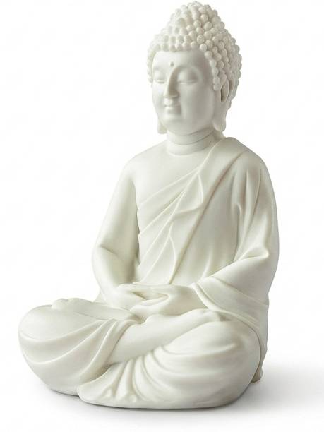 Mag Creation MAGIC CREATION Lord White Buddha Idol 5 Inch | Polyresin Statue for Home Decor Decorative Showpiece  -  12.7 cm