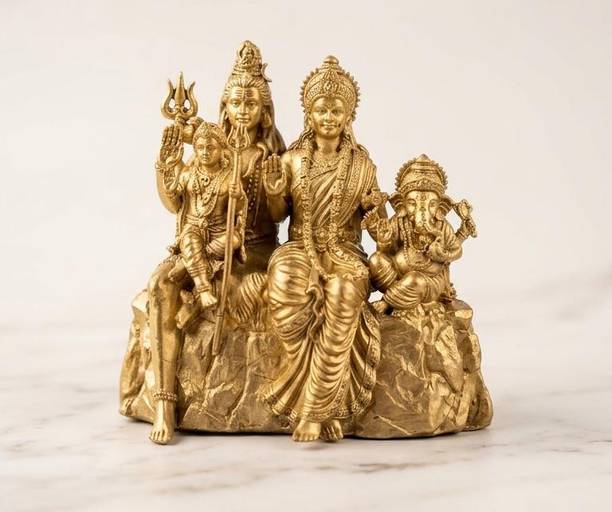 Decorlite Brass Shiv Parivar Idol Lord Shiva, Parvati, Ganesha & Kartikeya Home Decor Decorative Showpiece  -  6.5 cm
