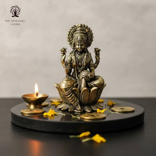The Spiritual Living Mata Lakshmi Idol For Puja and Mandir | Mini Dhan Laxmi Seated on Lotus Statue | Decorative Showpiece  -  5.1 cm