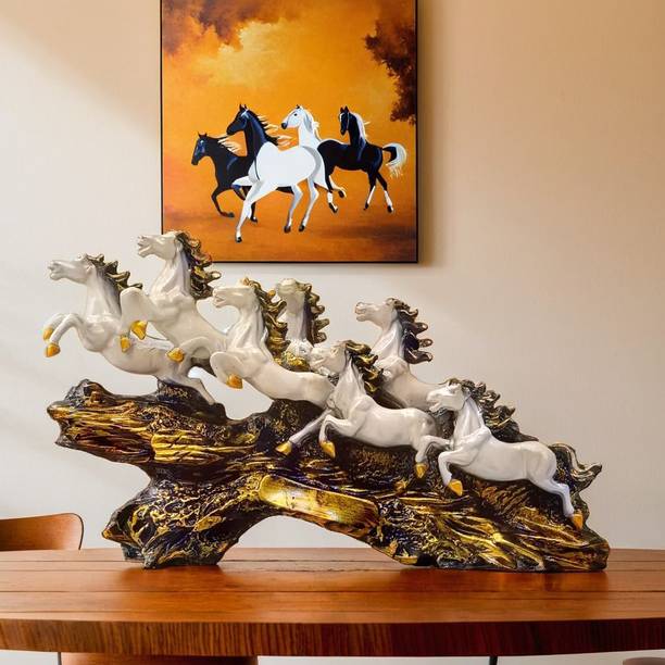 Craftlane Marble 7 Running Horse Figurine Decorative Showpiece  -  25 cm