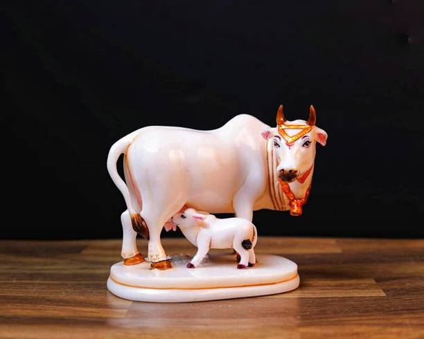 avenew Calf Statue in Marble Dust, 9CM Holy Cow Idol, Handmade Decorative Showpiece  -  10.3 cm