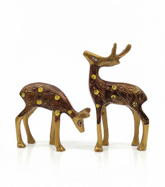 Arana Circle Brass Deer Couple Showpiece Set of 2 for Home & Office Decor Decorative Showpiece  -  13 cm
