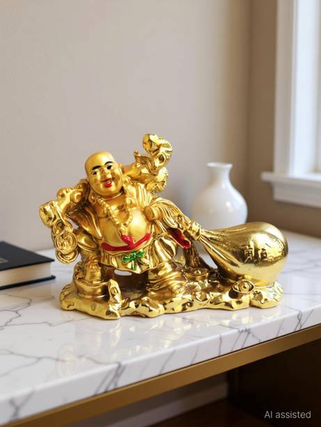 BLESSINGS PARADISE Exclusive Feng Shui Lucky Laughing Buddha pulling big Potli, medium size statue Decorative Showpiece - 7.62 cm
