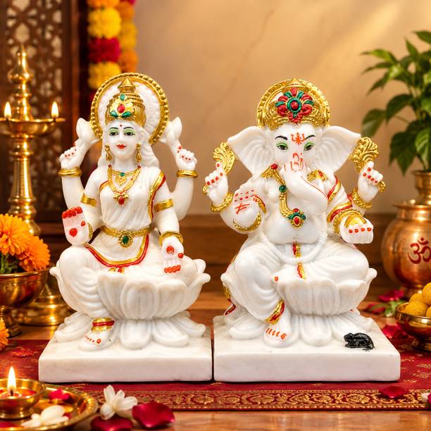 ANI DIVINE Laxmi Ganesh Murti Statue for Diwali Puja | Goddess Lakshmi & Lord Ganesha Idol Decorative Showpiece  -  17 cm