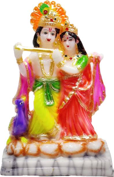 G LOOKS Radha Krishna Marble Dust Statue/ Krishna with Radha Idol for Temple (Multicolor Decorative Showpiece  -  19 cm
