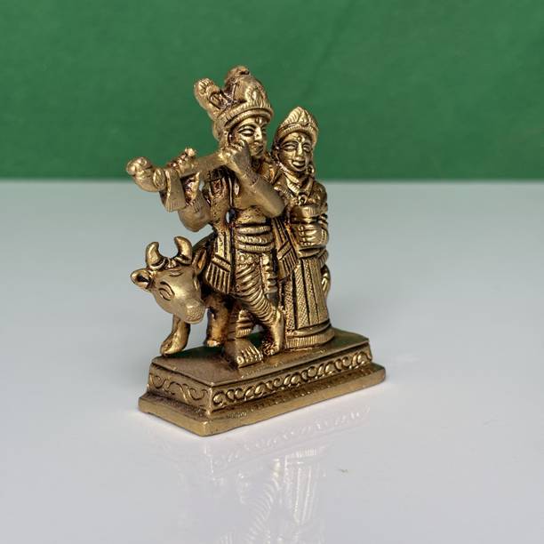 Shivam Vastu Kala Shivling Art Original Brass Radha Krishna Gold Antique Finish Idol Statue Decorative Showpiece  -  7.5 cm