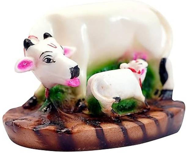 EliteTouch Handcrafted Kamdhenu Cow with Calf | Cow and calf idol Decorative Showpiece  -  10 cm
