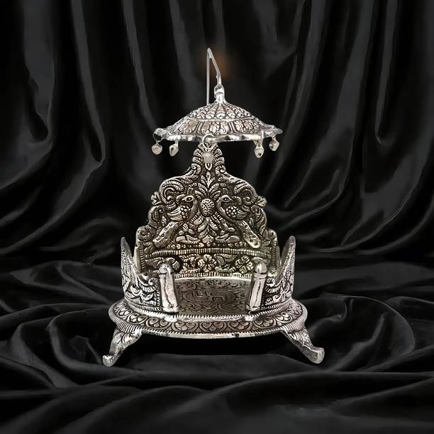 KISSU PACKS Metal laddu Gopal Singhasan Silver Thakur Ji Singhasan Decorative Showpiece  -  17 cm
