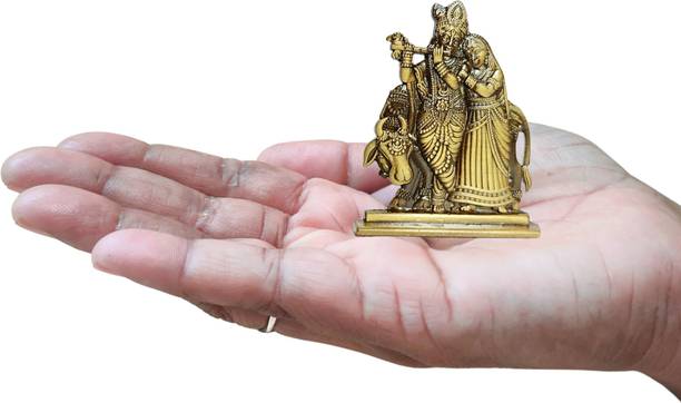 aalayam selveer Radha Krishna Idol for Car Dashboard (Brass Colour) | Radha Krishna Statue Decorative Showpiece  -  6.5 cm