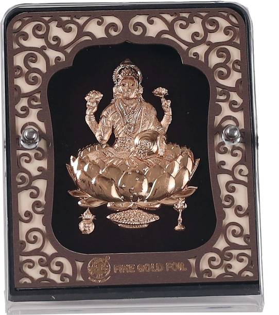 Purushottam Gagubhai Zaveri 24KT Pure Gold Foil Laxmi Ji Glass Table Top Frame 4x3.5 Inch for Home Decor Decorative Showpiece  -  8.89 cm