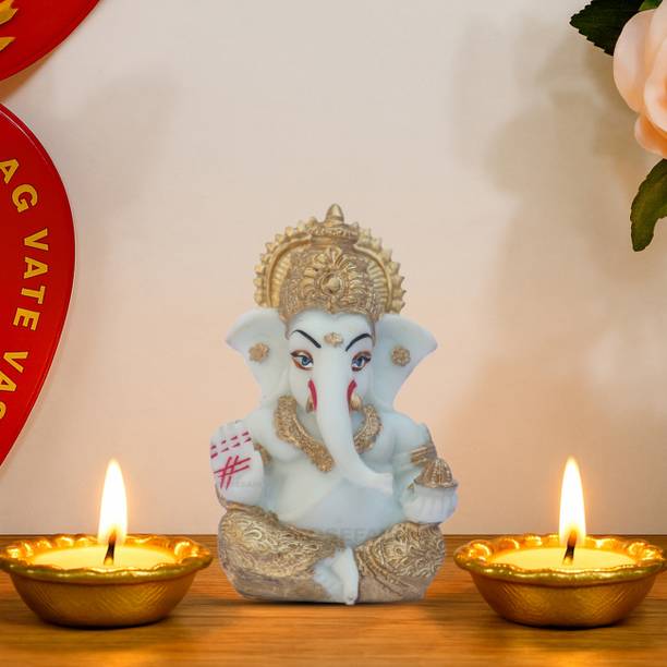 ROSEFAIR Ganesh Statue Idol, Car Dashboard Decor, Home Temple Mandir, Idol God Figurine Decorative Showpiece  -  9 cm
