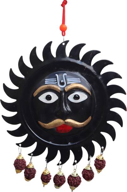 SalvusEstore Metal Black Sun Idol with Rudraksh & Nazar Battu – Protective Evil Eye Hanging Decorative Showpiece  -  17 cm