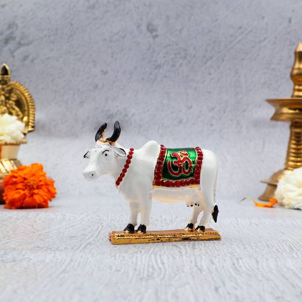 Flipkart SmartBuy Nandi Cow | Metal Kamdhenu Cow | White Nandi with om Print | Gau Mata | Vastu डेकोरेटिव शोपीस  -  5.5 cm