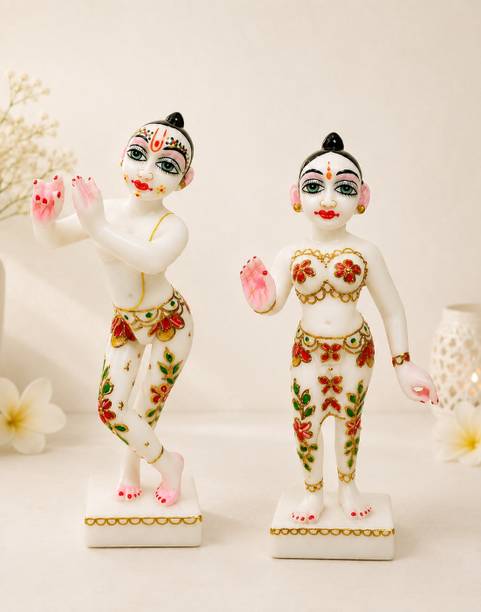 Govind Creations ISKCON Style Radha Krishna Marble Dust Statue Multicolor Deity Idol Set - 9 Inch Decorative Showpiece - 22.86 cm