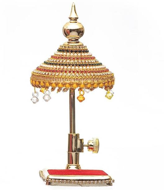 Tejgiftss Diamond Studded Fabric Umbrella Chhatra for God Idol, Car Dashboard Decorative Showpiece  -  20 cm