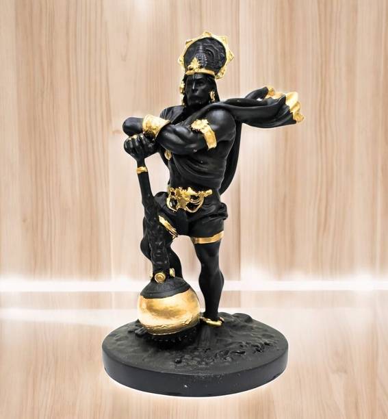 SriMaa Ventures Black Golden Finish Bahubali Hanuman Ji Bajrangbali Murti Decorative Showpiece  -  11 cm
