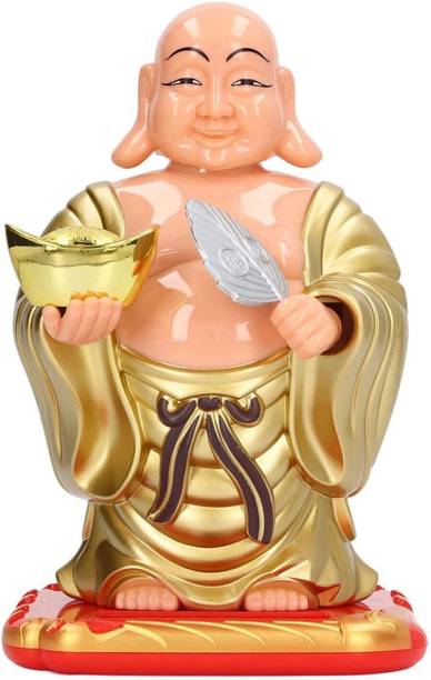 Pnoted Prmanchi Pnoted Solar Laughing Buddha Waving Fan & Moving Head Feng Shui Decorative Showpiece  -  14 cm