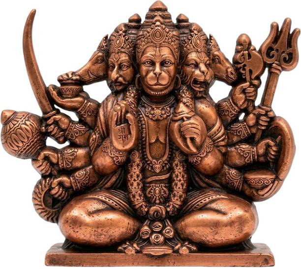 Airtick Sitting Bajrangbali Panchmukhi Hanuman Gada Statue/Idol/Murti Figurines Stand Decorative Showpiece  -  7.5 cm