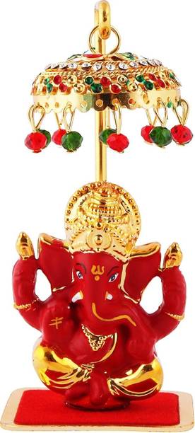 jagriti enterprise ganpati idol with gold plate umbrella for car and pooja décor Decorative Showpiece  -  4.5 cm