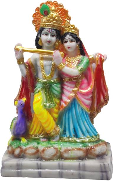 G LOOKS Radha Krishna Marble Dust Statue/ Lord Krishna Resin Idol 7.5 Inch Decorative Showpiece  -  19 cm